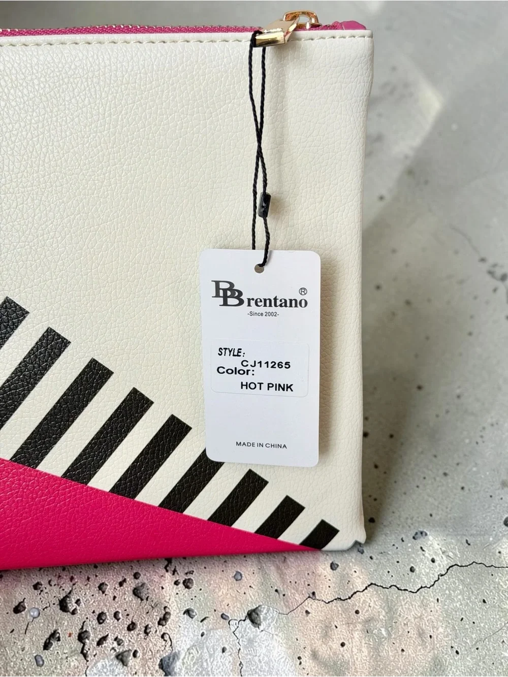 Brentano Geometric Vegan Pink Black & White Stripe Zip Clutch
